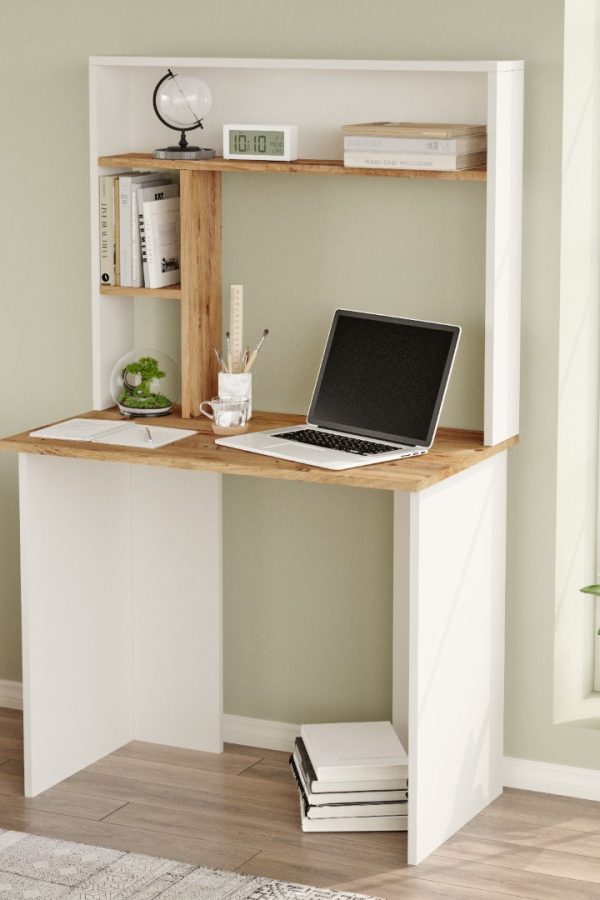 Bremen Çalışma Masası Kitaplık Raf Çam-Beyaz BR2-AW