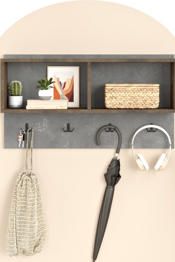 Brian Elbise Askılık Portmanto Raflı 92cm Beton-Bronz BN1-GP