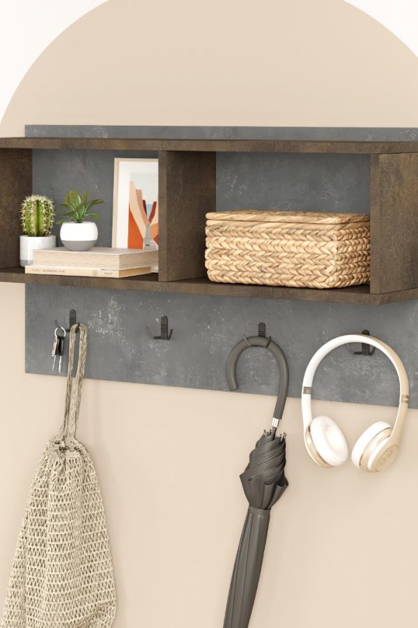 Brian Elbise Askılık Portmanto Raflı 92cm Beton-Bronz BN1-GP