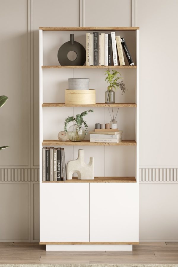 Future Kitaplık Raf 2 Kapaklı Raflı 168cm Çam-Beyaz FR16-AW