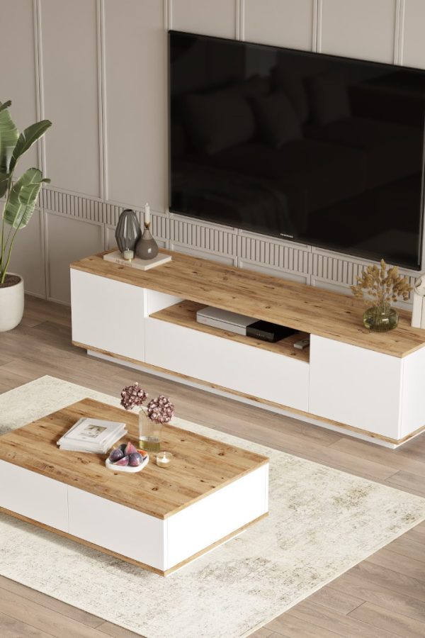 Future Tv Ünitesi Orta Sehpa 2'Li Set Çam-Beyaz FR17-AW