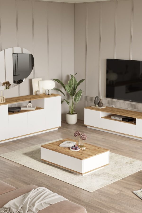 Future Tv Ünitesi Orta Sehpa Konsol 3'Lü Set Çam-Beyaz FR18-AW