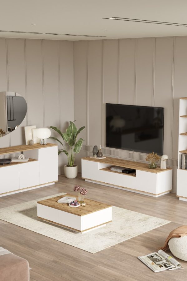 Future Tv Ünitesi Orta Sehpa Konsol Kitaplık 4'Lü Set Çam-Beyaz FR19-AW