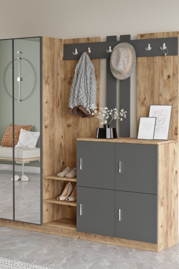 Gibson Vestiyer Portmanto Ayakkabılık Çam-Antrasit DD9-AA