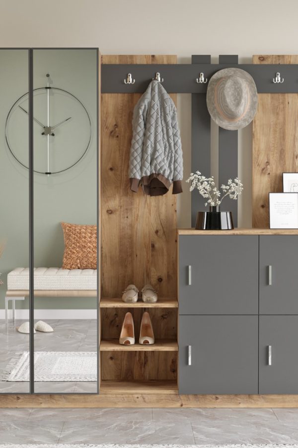 Gibson Vestiyer Portmanto Ayakkabılık Çam-Antrasit