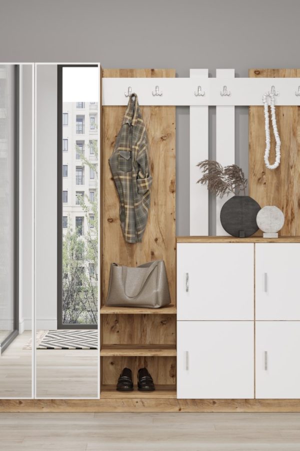 Gibson Vestiyer Portmanto Ayakkabılık Çam-Beyaz