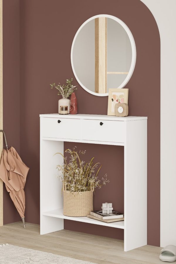 Larris Aynalı Dresuar 2 Kapaklı Beyaz LR1-W