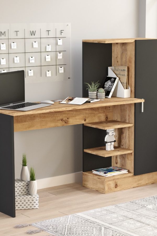 Laura Kitaplıklı Çalışma Masası Atlantik Çam Siyah CT2-AB