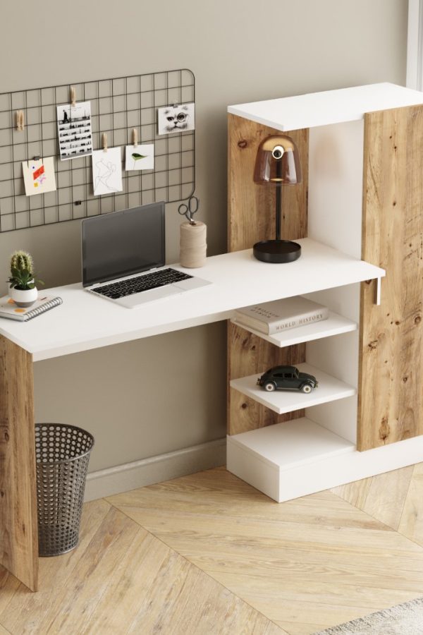 Laura Kitaplıklı Çalışma Masası Atlantik Çam Beyaz CT2-AW