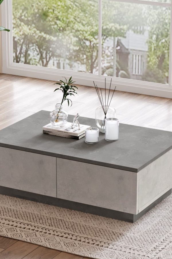 Luvio Orta Sehpa 2 Kapaklı Beton-Taş LV17-GT