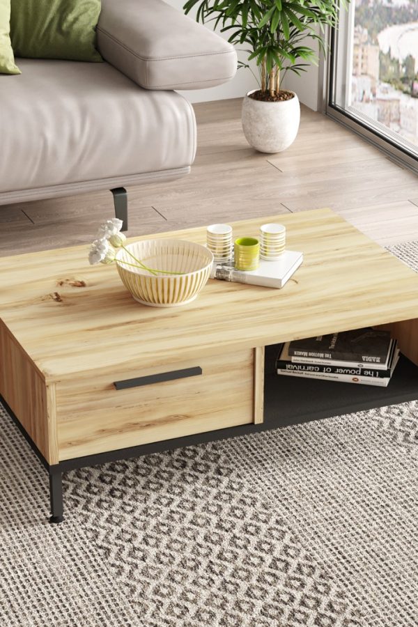 Luvio Orta Sehpa Metal Ayaklı Çekmeceli Keçe-Siyah LV18-KL