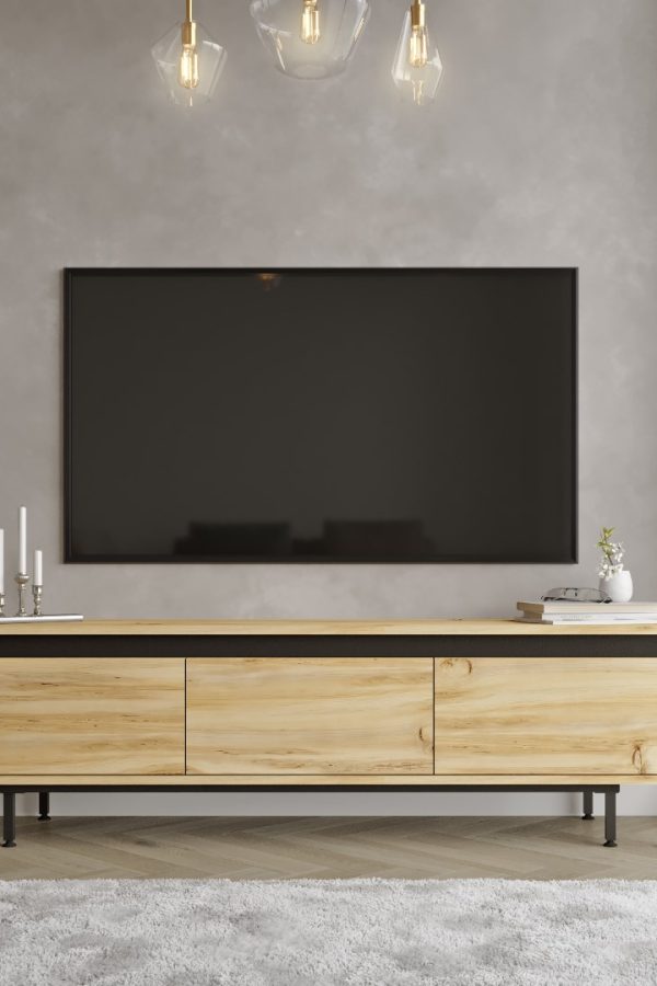 Luvio Tv Ünitesi Sehpası Metal Ayaklı 160cm Keçe-Siyah LV1-KL