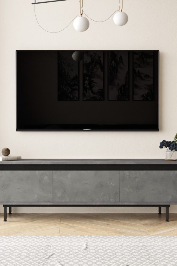 Luvio Tv Ünitesi Sehpası Metal Ayaklı 160cm Beton-Siyah LV1-RL