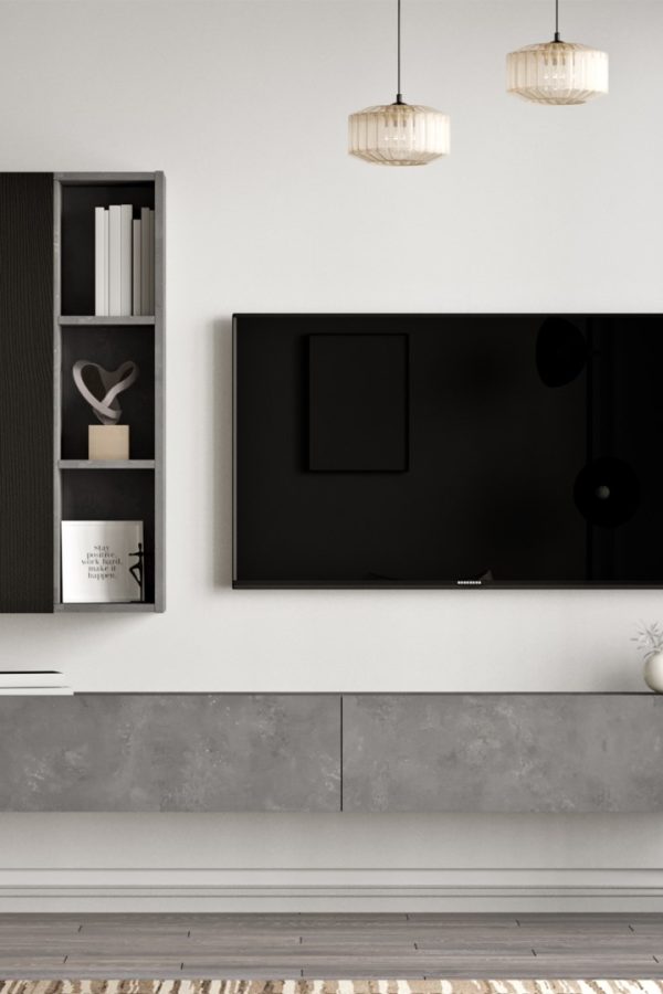 Luvio Tv Ünitesi Kitaplık 175cm Beton-Siyah LV10-RL