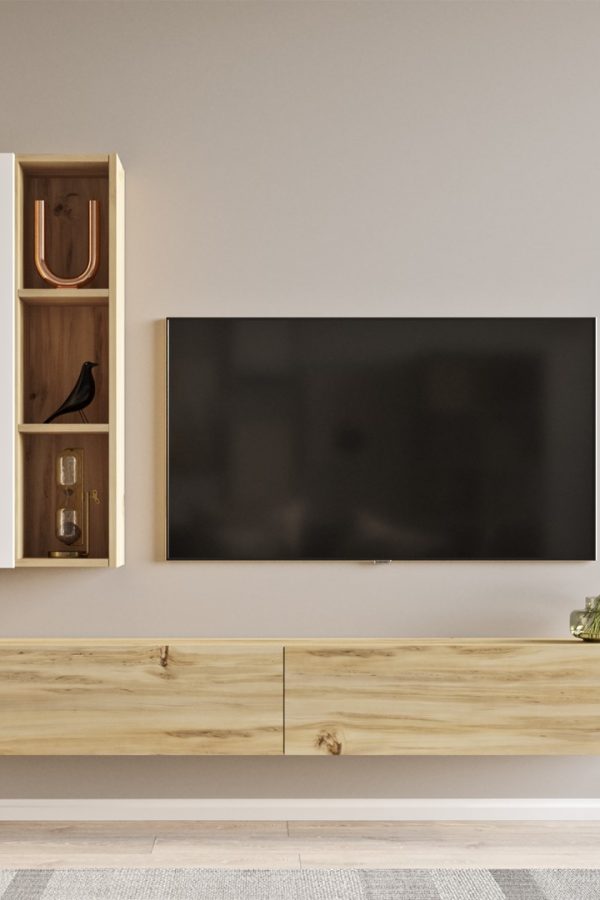 Luvio Tv Ünitesi Kitaplık 175cm Keçe-Beyaz LV10-WK