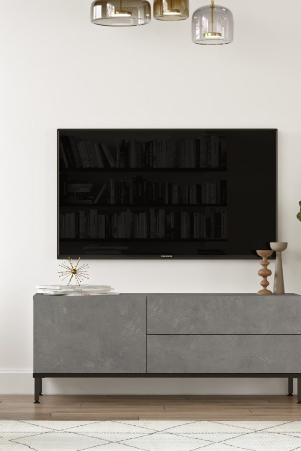 Luvio Tv Ünitesi Sehpası Metal Ayaklı 120cm Beton-Siyah LV5-RL