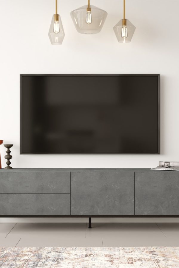 Luvio Tv Ünitesi Sehpası Metal Ayaklı 170cm Beton-Siyah LV6-RL
