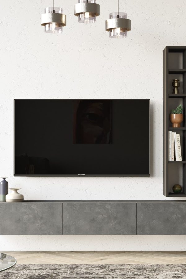 Luvio Tv Ünitesi Kitaplık 175cm Beton-Siyah LV9-RL