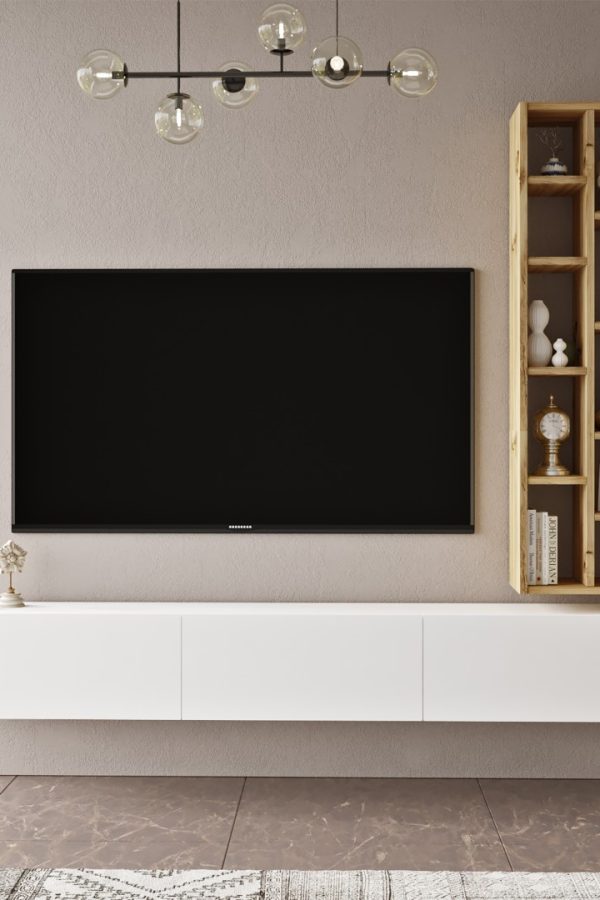 Luvio Tv Ünitesi Kitaplık 175cm Keçe-Beyaz LV9-WK