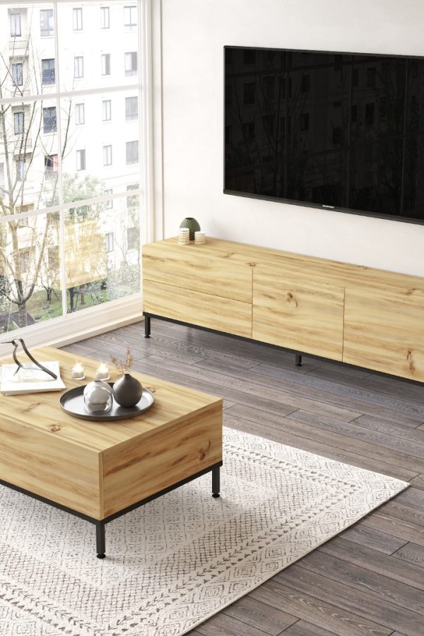 Luvio Tv Ünitesi Orta Sehpa Metal Ayaklı 2'Li Set Keçe-Siyah LV35-KL