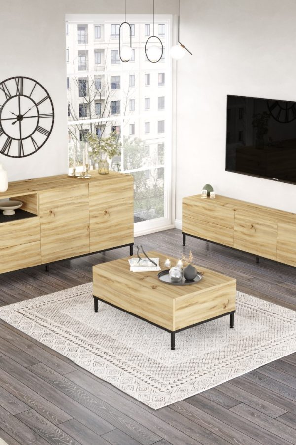 Luvio Tv Ünitesi Orta Sehpa Konsol Metal Ayaklı 3'Lü Set Keçe-Siyah LV36-KL