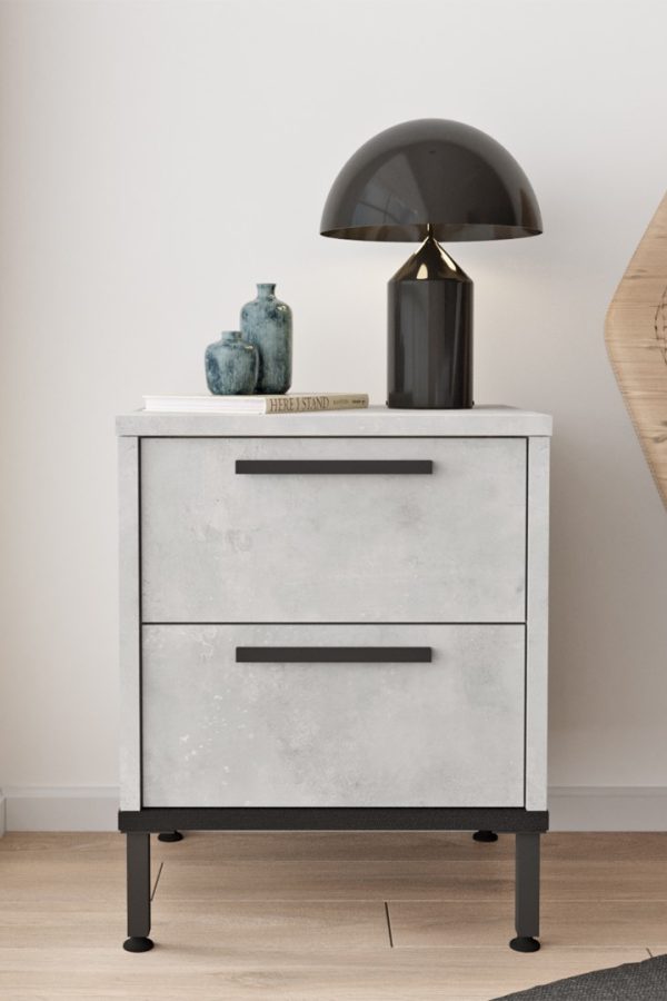 Luvio Komodin 2 Çekmece Metal Ayaklı Taş-Siyah LV24-TL