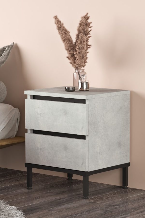 Luvio Komodin 2 Çekmece Metal Ayaklı Taş-Siyah LV25-TL