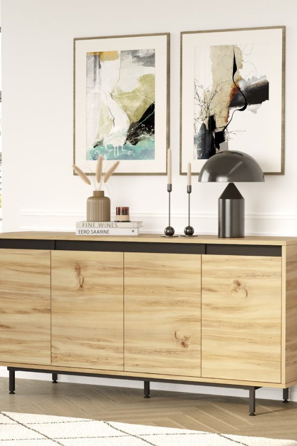 Luvio Konsol 4 Kapaklı Metal Ayaklı 160cm Keçe-Siyah LV30-KL