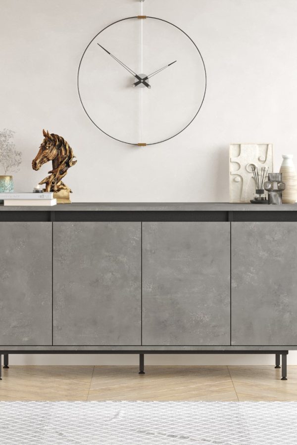 Luvio Konsol 4 Kapaklı Metal Ayaklı 160cm Beton-Siyah LV30-RL