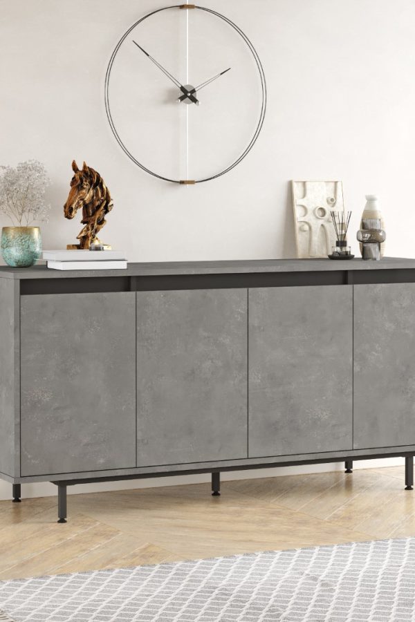 Luvio Konsol 4 Kapaklı Metal Ayaklı 160cm Beton-Siyah LV30-RL