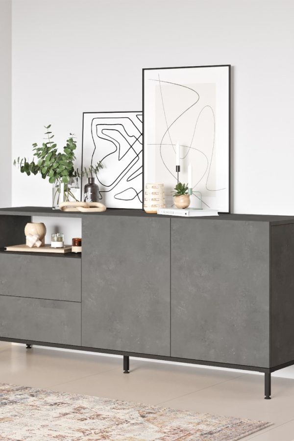 Luvio Konsol 4 Kapaklı Metal Ayaklı 170cm Beton-Siyah LV32-RL