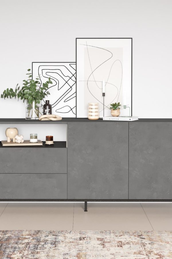 Luvio Konsol 4 Kapaklı Metal Ayaklı 170cm Beton-Siyah LV32-RL