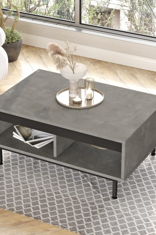 Luvio Orta Sehpa Metal Ayaklı Beton-Siyah LV29-RL