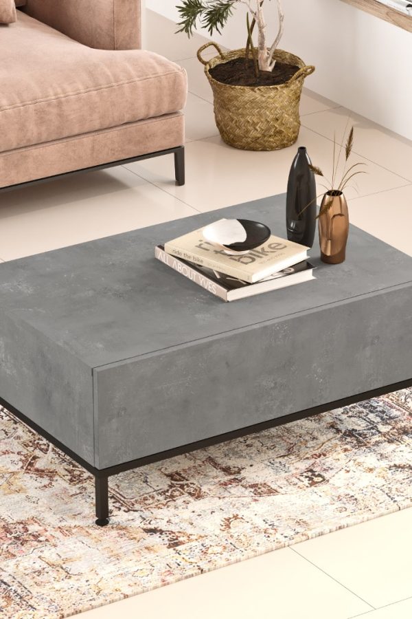 Luvio Orta Sehpa Metal Ayaklı Kapaklı Beton-Siyah LV31-RL