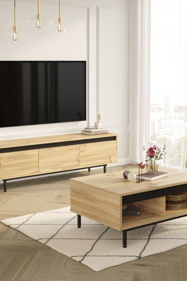 Luvio Tv Ünitesi Orta Sehpa Metal Ayaklı 2'Li Set Keçe-Siyah LV33-KL