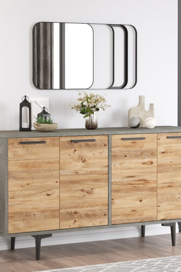 Mels Konsol 4 Kapaklı 138cm Çam-Beton MS4-AG