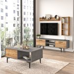 Mels Tv Ünitesi Raflı Orta Sehpa Çam-Beton MS5-GA