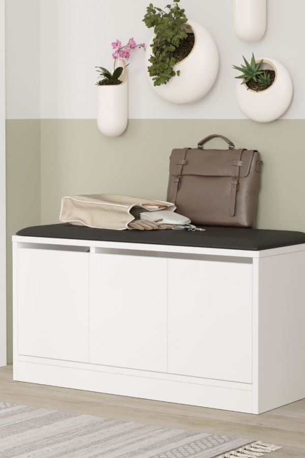 More Puflu Ayakkabılık 3 Kapaklı Dolap 90cm Beyaz MR2-W