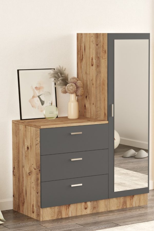 Nancy Aynalı Şifonyer Gardırop Çam-Antrasit CC6-AA