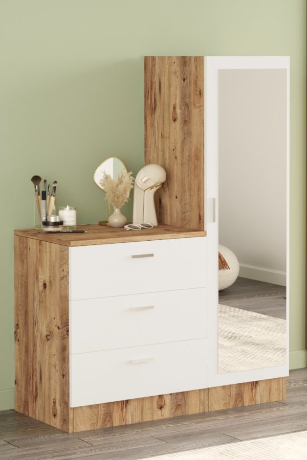 Nancy Aynalı Şifonyer Gardırop Çam-Beyaz CC6-AW