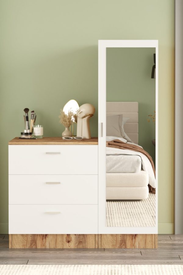 Nancy Aynalı Şifonyer Gardırop Çam-Beyaz CC6-AW