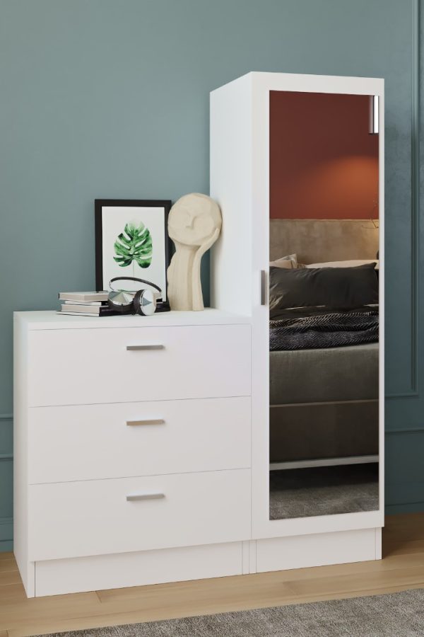 Nancy Aynalı Şifonyer Gardırop Beyaz CC6-W