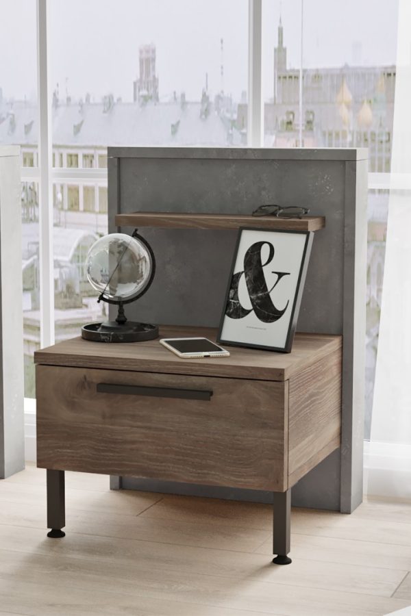 New Home Komodin Metal Ayak Kahve-Beton HM5-CG