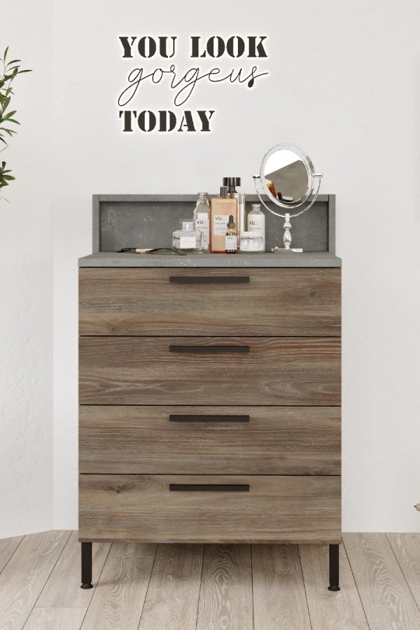 New Home 4'Lü Şifonyer Metal Ayak Kahve-Beton HM6-CG