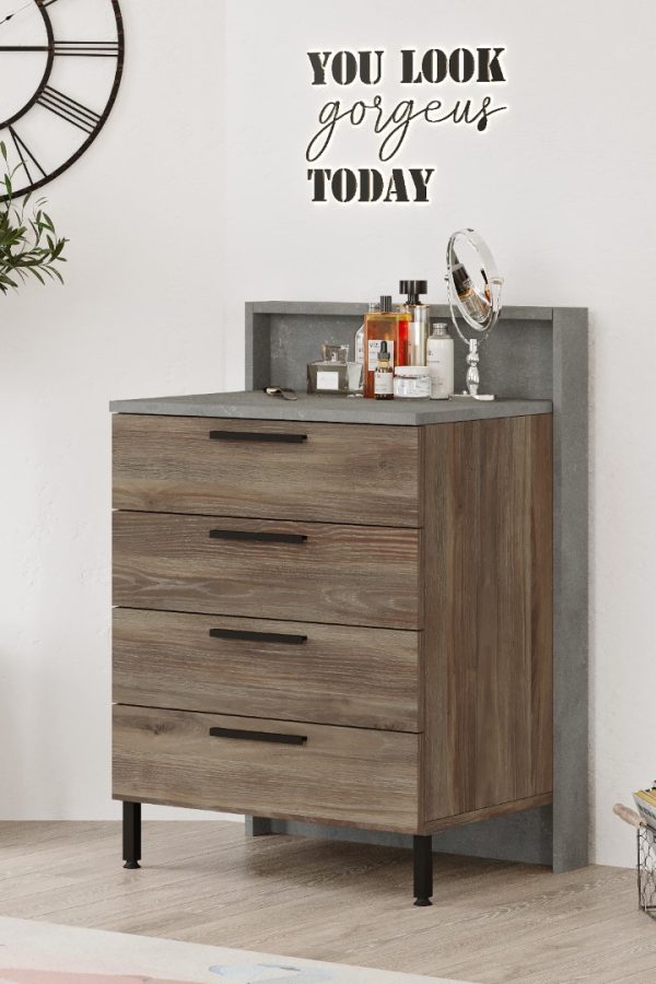 New Home 4'Lü Şifonyer Metal Ayak Kahve-Beton HM6-CG