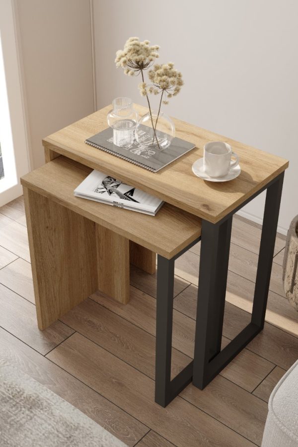 Ocean 2'Li Zigon Sehpa Yan Sehpa Metal Ayaklı Uv Baskı Sepet-Jüt ON7-SU