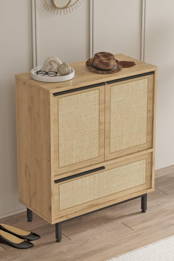 Ocean Ayakkabılık Çok Amaçlı Dolap 3 Kapaklı Metal Ayaklı Uv Baskı Sepet-Jüt ON8C-SU