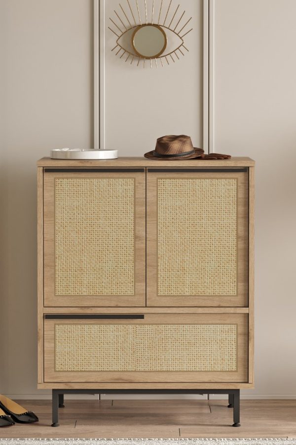 Ocean Ayakkabılık Çok Amaçlı Dolap 3 Kapaklı Metal Ayaklı Uv Baskı Sepet-Jüt ON8C-SU