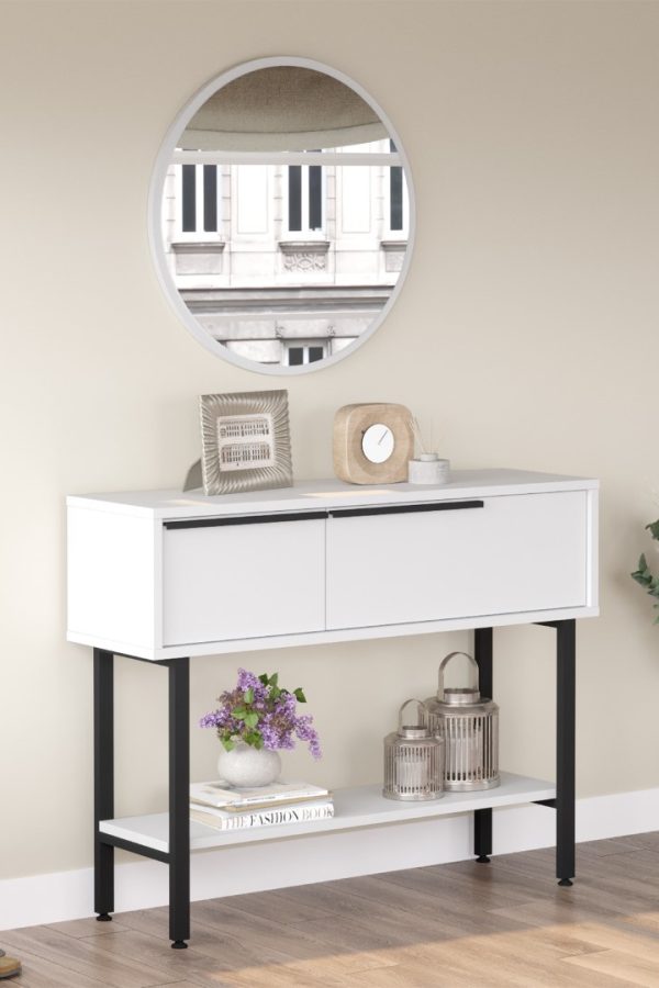 Ocean Dresuar Aynalı Kapaklı Metal Ayaklı Beyaz ON12-W