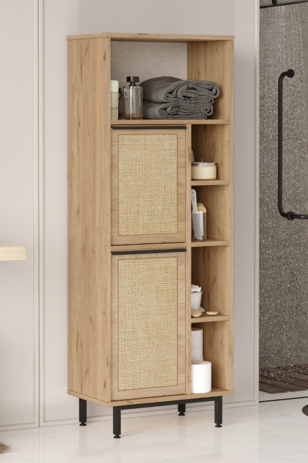 Ocean Banyo Dolabı Çok Amaçlı Dolap 2 Kapaklı Metal Ayaklı Uv Baskı Sepet-Jüt ON10C-SU